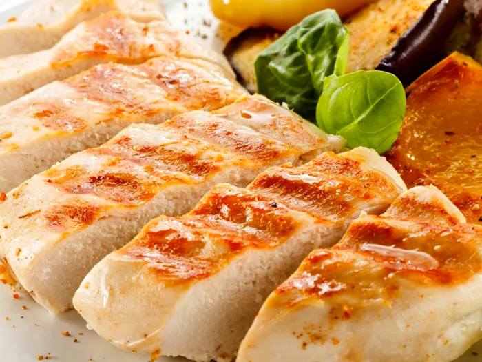 Garden Chicken: grilled chicken breast with peppers, eggplant and fresh basil